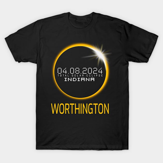 WORTHINGTON Indiana Total Solar Eclipse April 8 2024 Indiana T-Shirt by TeeaxArt